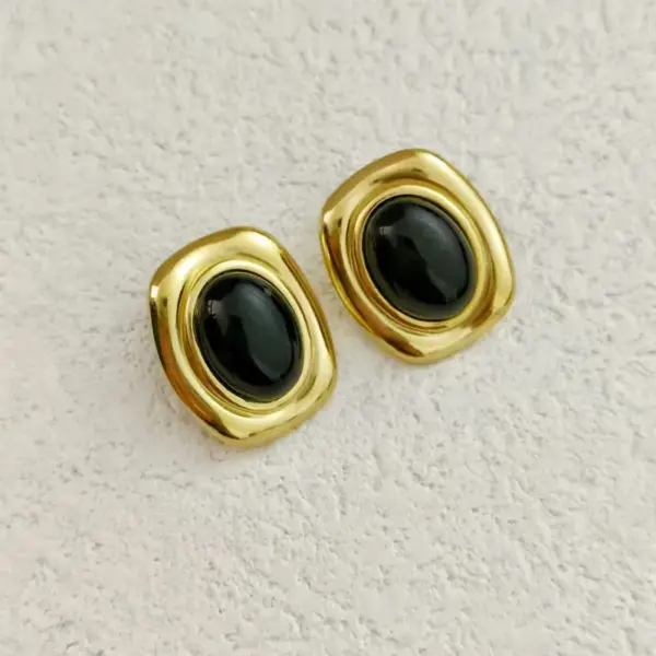 PVD Coated 18K Gold Plated Real Gold Plated Rectangle 304 Stainless Steel Retro Waterproof Non Tarnish Ear Studs