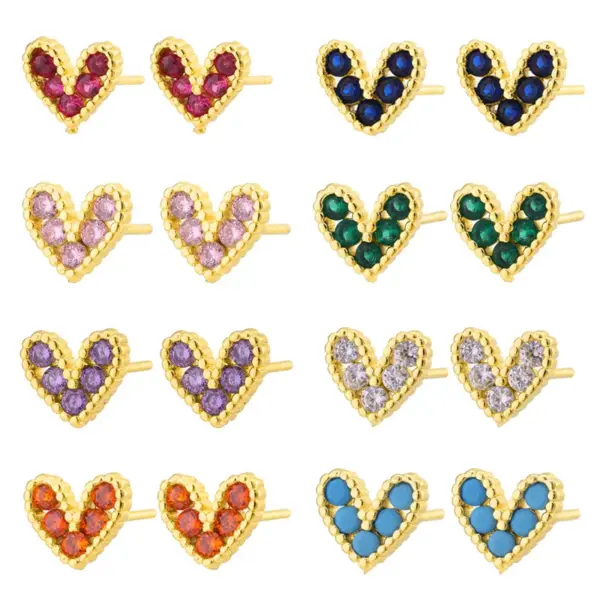 Wholesale Simple Style Heart Shape Copper Inlay Zircon Ear Studs 1 Pair