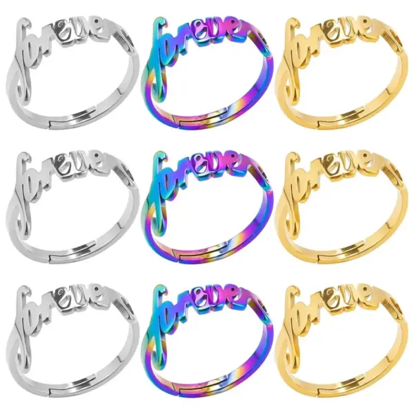 Wholesale PVD Coated Real Gold Plated 18K Gold Letter 304 Stainless Steel Commute Waterproof Non Tarnish Rings