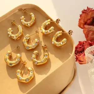 Wholesale PVD Coated Real Gold Plated 18K Gold Printing 304 Stainless Steel Fashion Waterproof Non Tarnish Earrings
