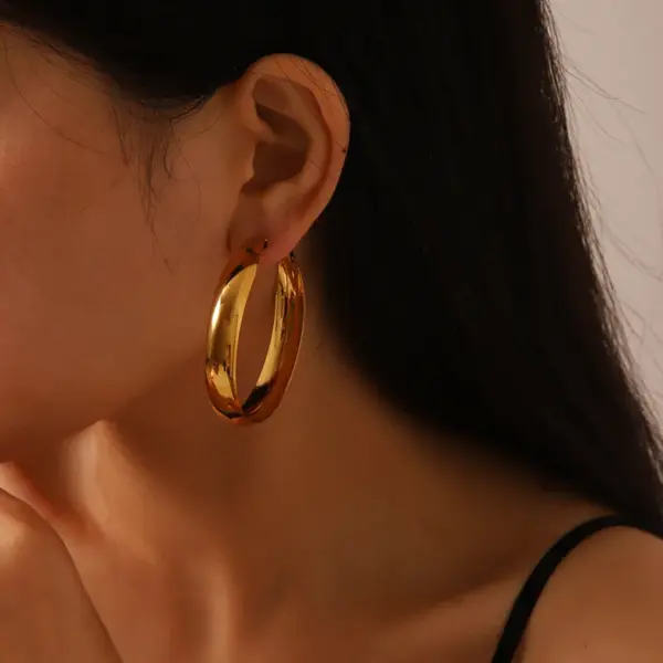 Wholesale PVD Coated Real Gold Plated 18K Gold Round 304 Stainless Steel Classic Style Waterproof Non Tarnish Earrings