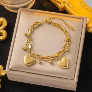 Double Layers Loving Heart Bracelet / Gold