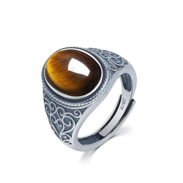 Wholesale New S925 Silver Tiger Eye Stone Live Men's Ring Retro Style Natural Gift Open Ring Gold Feel