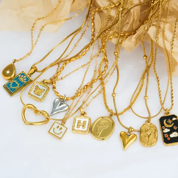 Ion Plating (IP) Heart Shape Floral Bow Knot 304 Stainless Steel Cute Sweet Classic Style Waterproof Non Tarnish Pendant Necklace