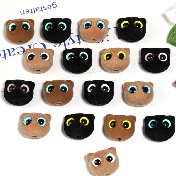 oly-06fe9298b12d06739b2bb935a1a056fd Wholesale Flocked Cartoon Big-Eyed Cat Head Beaded DIY Phone Chain/Keychain Aessories