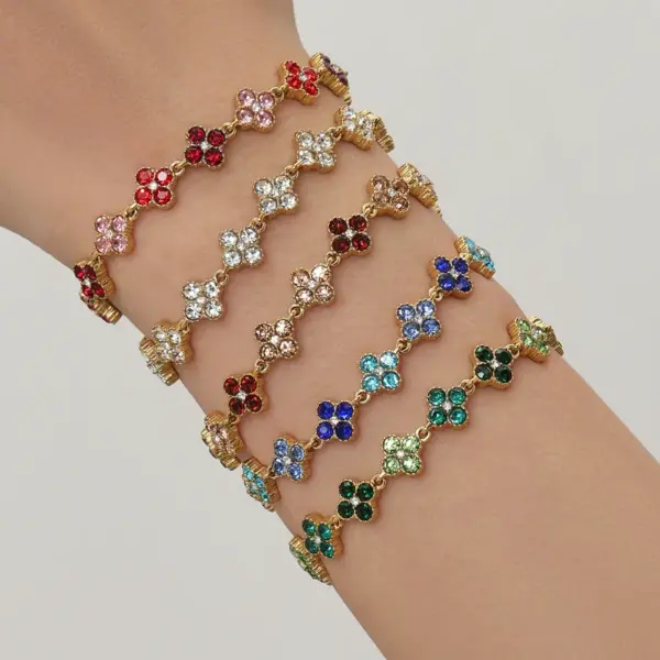 18K Gold Plated 304 Stainless Steel Vacuum Electroplating (In Furnace) Zircon Geometric Pattern (Jewelry) Waterproof Non-Fading CNC Claw Setting Luxurious Chain Bracelet Necklace Jewelry Set For Women