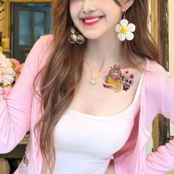 Wholesale Labubu Tattoo Stickers Labubu Dopamine Macaron Color Girly Heart Christmas Waterproof Long-Lasting Tattoo Stickers