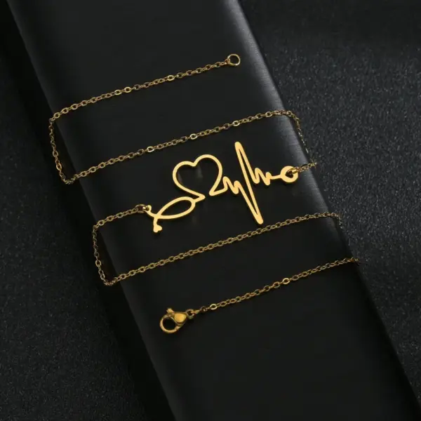 PVD Coated Gold Plated Electrocardiogram 201 Stainless Steel Simple Style Necklace
