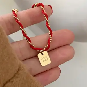 【XKB0049】Square Pendant Red String Bracelet / Gold