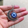 Wholesale Fashion Accessories Turkey Blue Eyes Evil Eye Pendant Alloy Moon Accessories Necklace Creative Personality Design