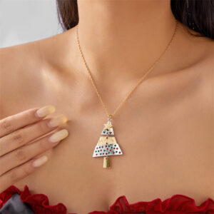 Golden patchwork Christmas tree - necklace