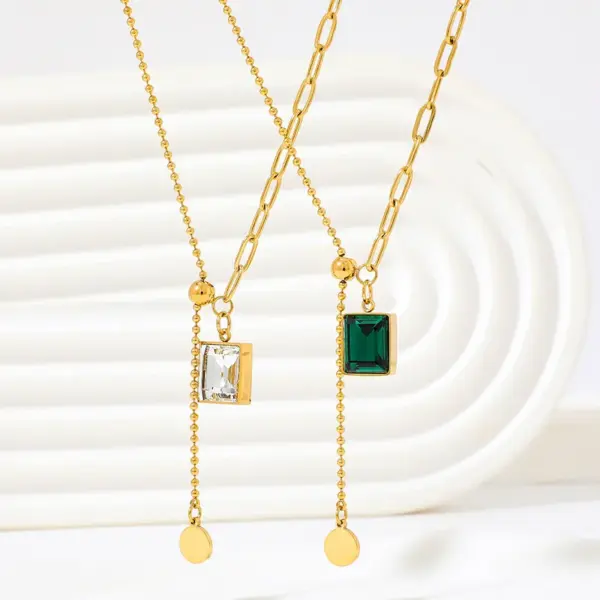 Wholesale Jewelry Fashion Geometric 304 Stainless Steel Zircon 16K Gold Plated White Gold Plated Gold Plated Inlay Stainless Steel Necklaces