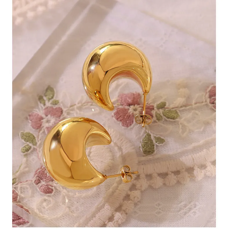 Wholesale PVD Coated Real Gold Plated Solid Color Titanium Steel Fashion Waterproof Non Tarnish Ear Studs
