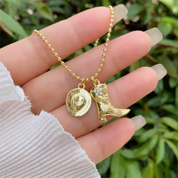 Wholesale 18K Gold Plated Western Cowboy Shoe And Hat Pattern Necklace Creative Daily Wear For Men And Women Multi Style Pendant Necklace Gift