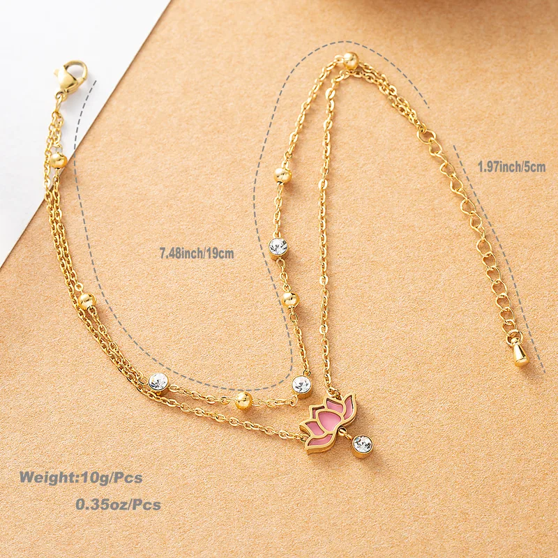 Wholesale 1 Piece Y2K Hawaiian Beach Lotus Stainless Steel Artificial Gemstones Water Plating Women'S Anklet