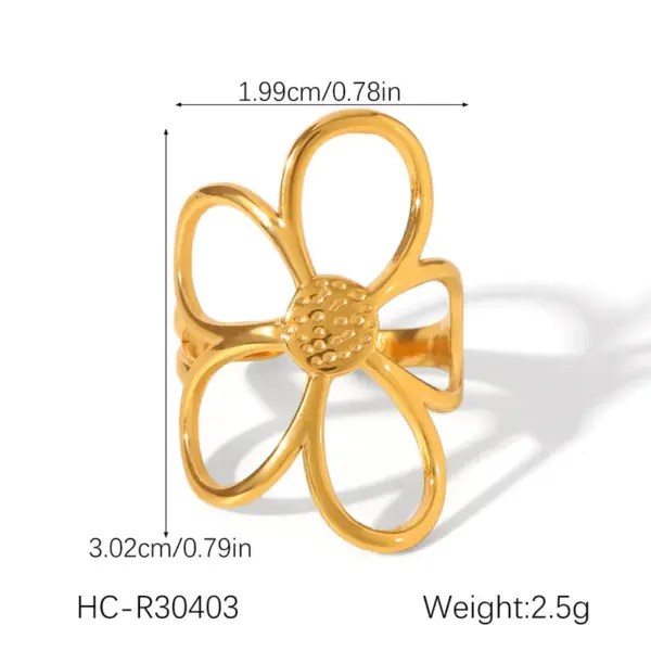 Wholesale Titanium Steel Hollow Flower Ring Women's Versatile Stainless Steel Ring Non-fading Adjustable Size Heart And Flower Pattern