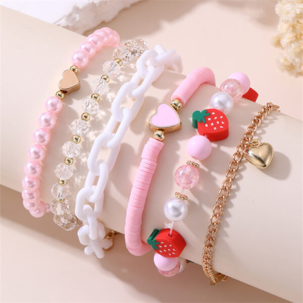 Wholesale Red polymer clay strawberry pearl girl's bracelet