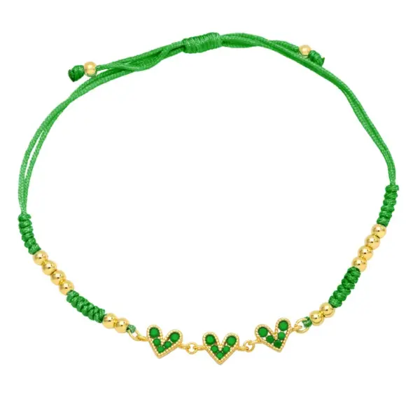 Wholesale Fashion Colorful Heart-shaped Inlay Zircon Braided Copper Bracelet