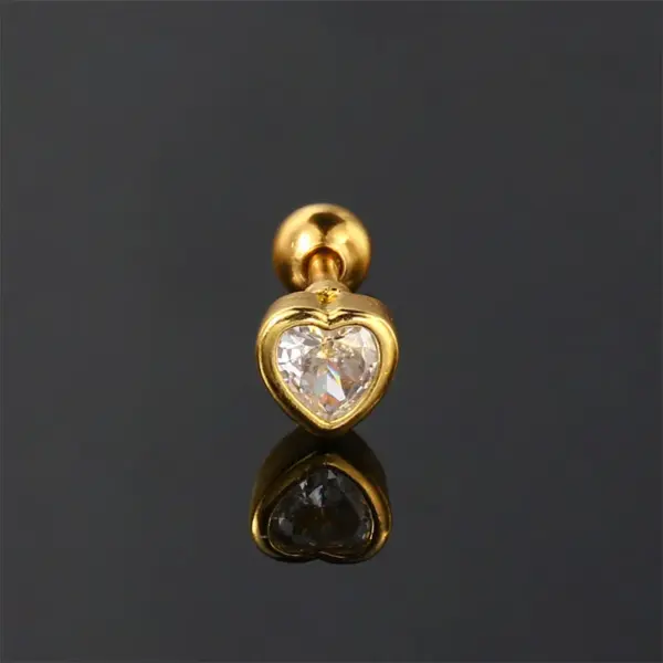 Wholesale 1 Piece Simple Style Heart Shape Plating Inlay Stainless Steel Copper Zircon White Gold Plated Ear Studs