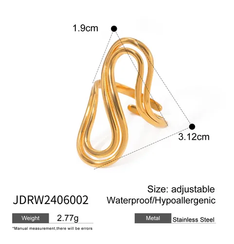 Wholesale Jewelry IG Style S Shape 304 Stainless Steel 18K Gold Plated PVD Coated Open Rings