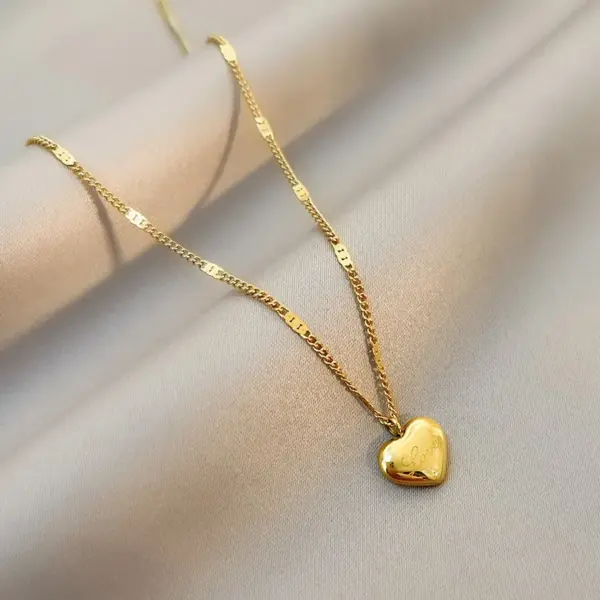 Wholesale Simple Style Heart Shape Titanium Steel Plating Gold Plated Pendant Necklace