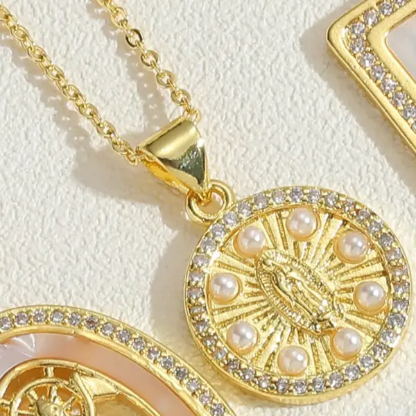 Wholesale Vintage Style Simple Style Human Copper Plating Inlay Shell Zircon 14k Gold Plated Pendant Necklace