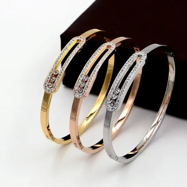 Wholesale Streetwear Rectangle Titanium Steel Inlay Artificial Diamond Bangle