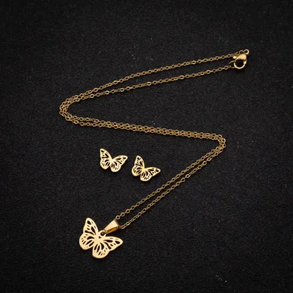 Wholesale PVD Coated 18K Gold Real Gold Plated Butterfly 201 Stainless Steel Fashion Waterproof Non Tarnish Earrings Necklace