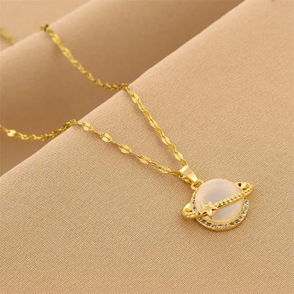 Wholesale Real Gold Plated Star Planet 304 Stainless Steel Fashion Waterproof Non Tarnish Necklace