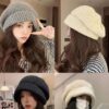 Wholesale Japanese style oversized beret for women, autumn and winter knitted beanie, face-slimming beanie, fisherman's hat.