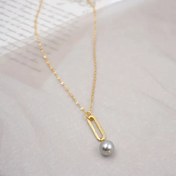 Imitation Pearl Ferroalloy Copper Round Electroplating Vacuum Plating Real Gold Plated Casual Simple Style Waterproof Non Tarnish Plating Mariner Chain Gold Pendant Necklace