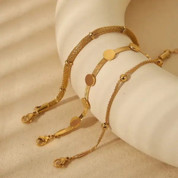 Wholesale Retro Simple Style Commute Round Dots 304 Stainless Steel 18K Gold Plated Snake Chain Bracelets In Bulk Stainless Steel Bracelets