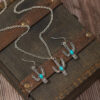 Wholesale Cross-border Retro silver Cactus Earrings Necklace Two-piece Set Retro Bump Texture Turquoise Earrings Necklace