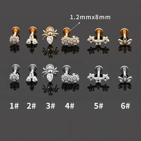 Wholesale 1 Piece Lip Rings Casual Simple Style Classic Style Crown Flower Spider 316L Stainless Steel Waterproof Non Tarnish Surgical Steel Zircon Ion Plating (IP) 18K Gold Plated Lip Rings Ear Cartilage Rings & Studs
