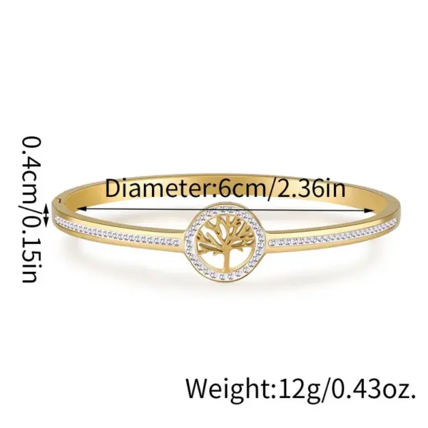 304 Stainless Steel Life Tree PVD Coated Artificial Rhinestones 18K Gold Plated Classic Style Rose Gold Gold Sier Bangle