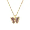 Wholesale Golden Plated 304 Stainless Steel Electroplating Zircon Butterfly Modern Style Pendant Necklace For Women'S