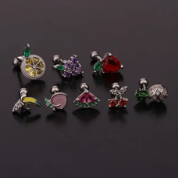 316L Stainless Steel Copper Zircon Ear Cartilage Rings & Studs Fruit Waterproof Non Tarnish Surgical Steel Women'S