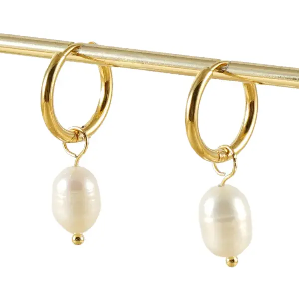 Wholesale Retro Geometric Stainless Steel Pearl Earrings 1 Pair