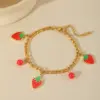 Wholesale Jewelry Cute Sweet Strawberry 304 Stainless Steel Acrylic 18K Gold Plated Plating Inlay Jewelry Set Cable Chain