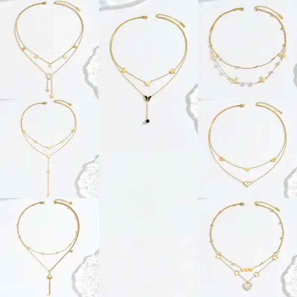 Wholesale 304 Stainless Steel Animal PVD Coated 18K Real Gold Plated Casual Simple Style Waterproof Non Tarnish Cable Chain Double Layer Necklaces