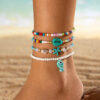 Wholesale Bohemian style colorful beaded starfish and seashell four-layer anklet