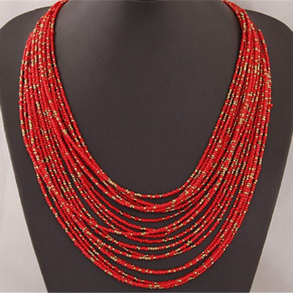 Wholesale European and American Retro Rice Beads Exaggerated Stylish Necklace Bohemian Water Drop New Multi-Layer Rice Beads Necklace