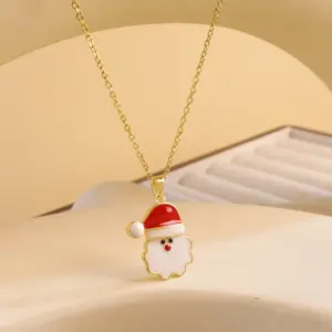 Xl2658 White Beard Santa Claus Necklace / Gold