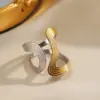 Wholesale 304 Stainless Steel Lines Ion Plating (IP) 18K Gold Plated IG Style Glam Vintage Style Waterproof Non Tarnish Gold Open Rings