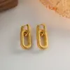 PVD Coated Real Gold Plated Oval Stainless Steel Fashion Waterproof Non Tarnish Drop Earrings