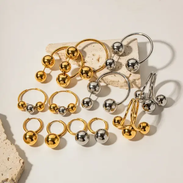 Wholesale 304 Stainless Steel Geometric PVD Coated 18K Real Gold Plated Real Gold Plated Casual Classic Style Waterproof Non Tarnish Plating Gold Rings Earrings Necklace