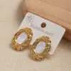 Wholesale Trendy Square 201 Stainless Steel Floral Oval Earrings Fashionable Casual Modern Style Acrylic Embedded Daily Wear For Women