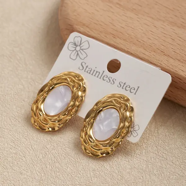Wholesale Trendy Square 201 Stainless Steel Floral Oval Earrings Fashionable Casual Modern Style Acrylic Embedded Daily Wear For Women