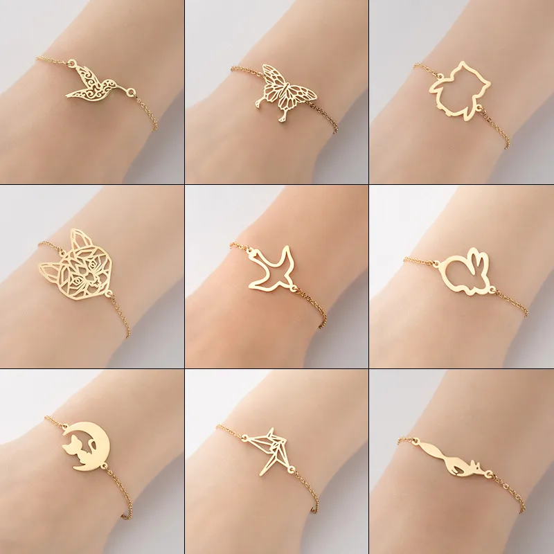 Wholesale PVD Coated 18K Gold Real Gold Plated Animal 201 Stainless Steel Fashion Waterproof Non Tarnish 201 Stainless Steel Bracelets