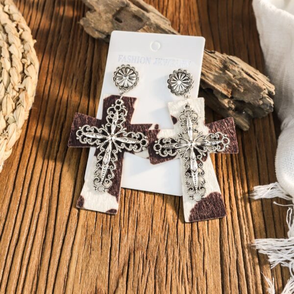 oly-078a96b54352127047a6239253115a96 Wholesale Western-style leather leopard print cross earrings